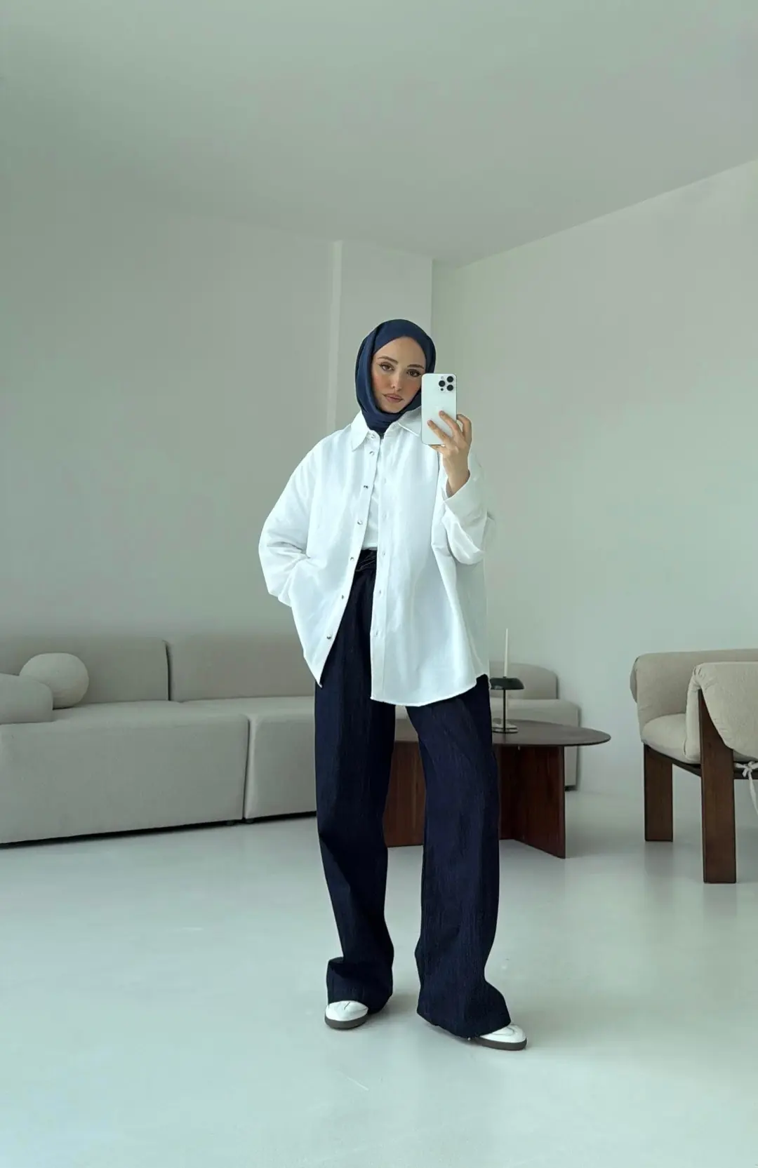 Basic Oversize Keten Gömlek Beyaz