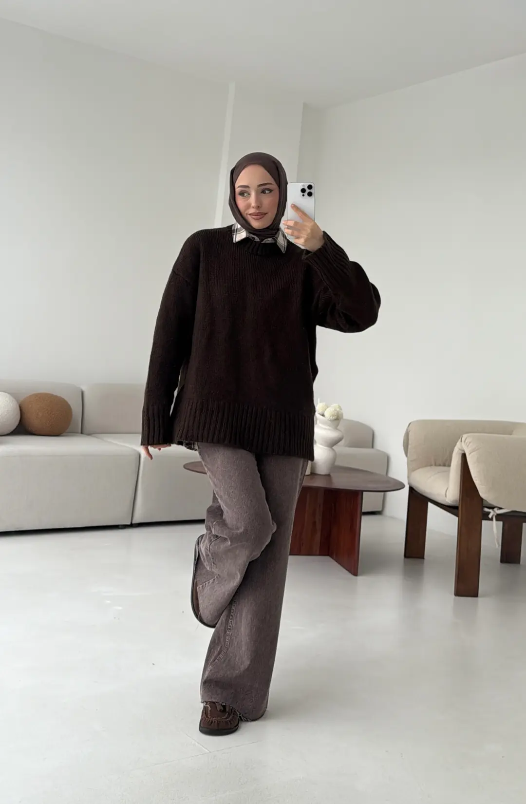 Oversize Soft Triko Kazak Acı Kahve