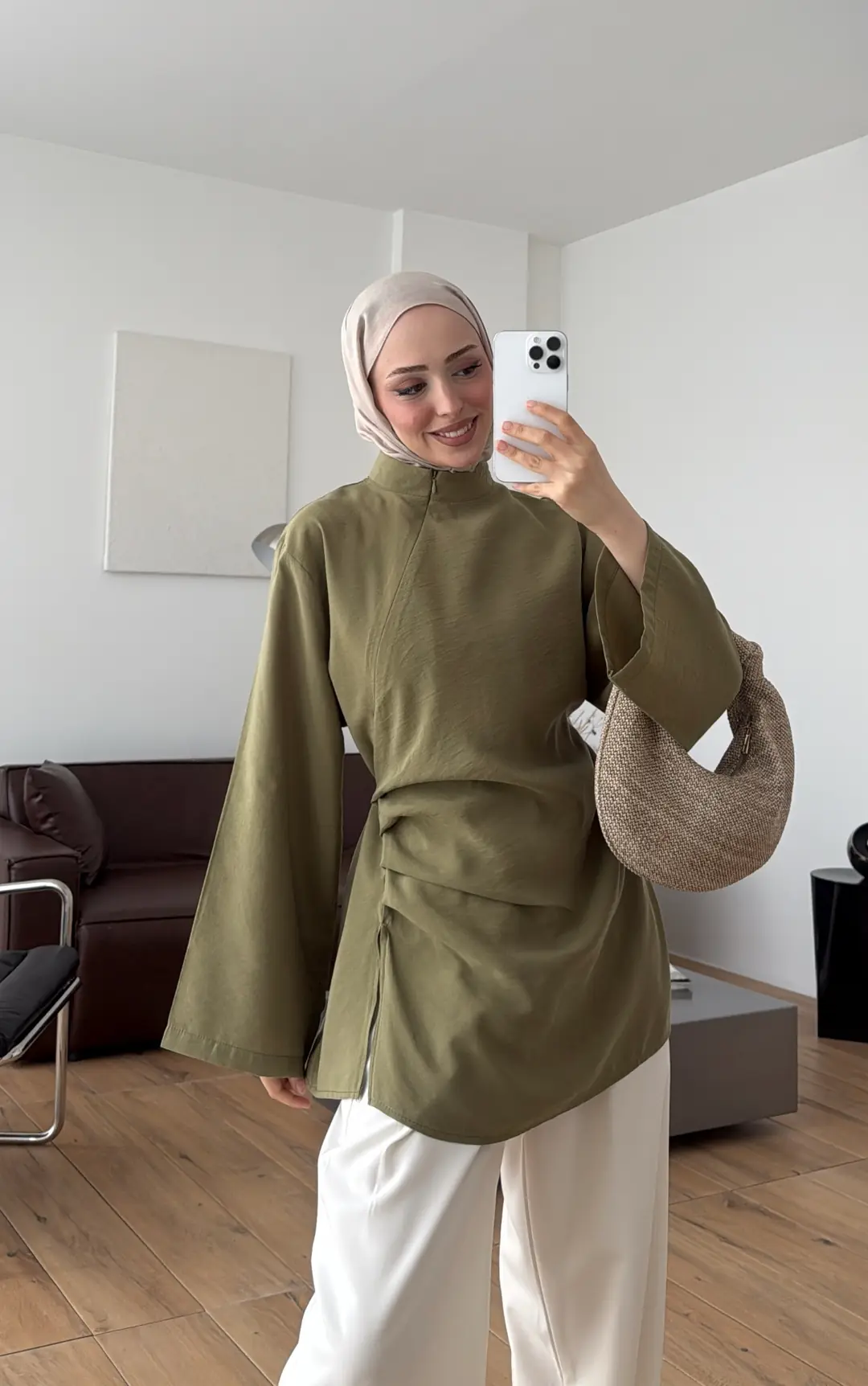 Modal Tasarım Bluz Açık Haki