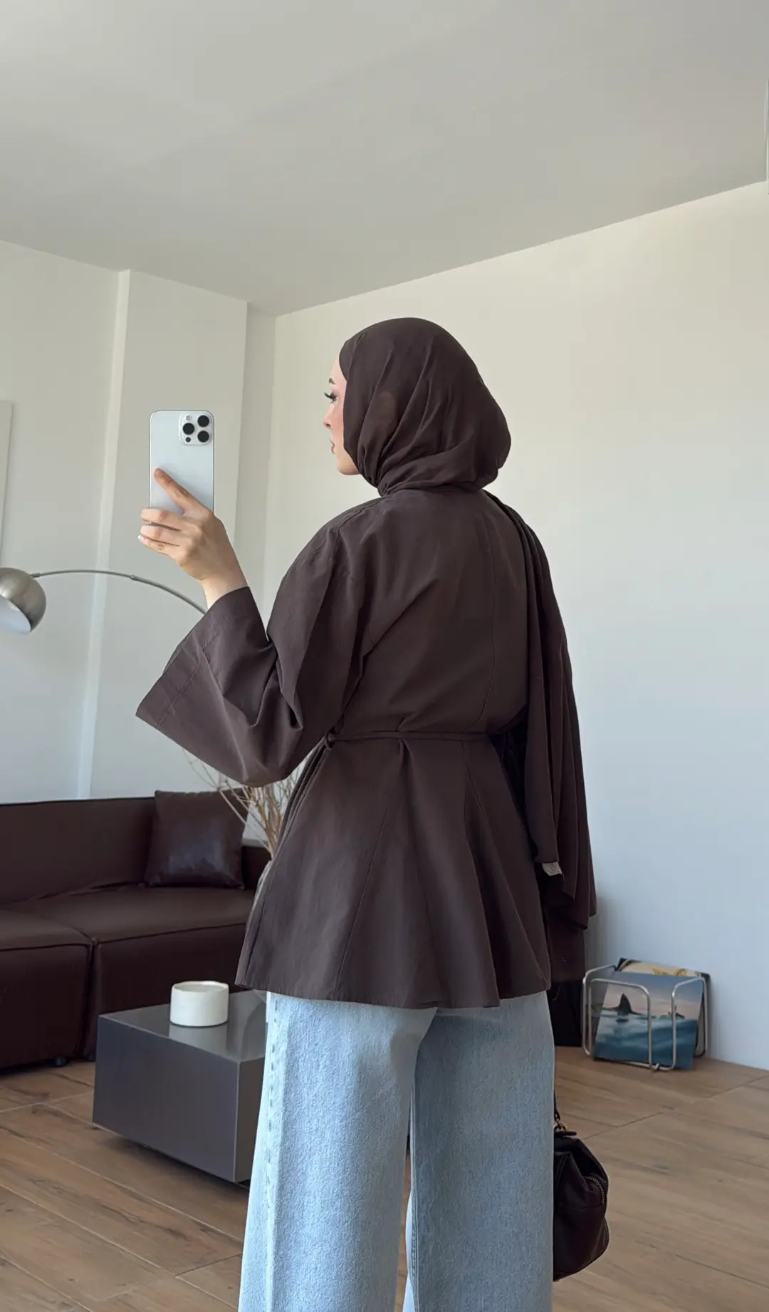 Volanlı Belden İpli Tunik Kahve