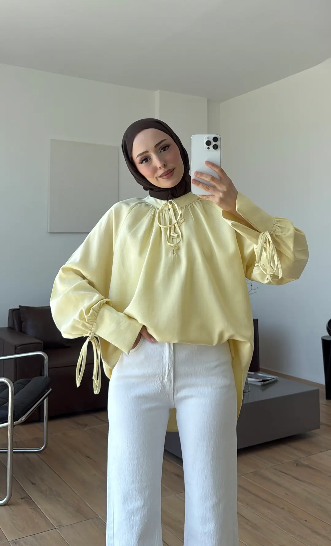 Bağcık Detay Bluz Sarı