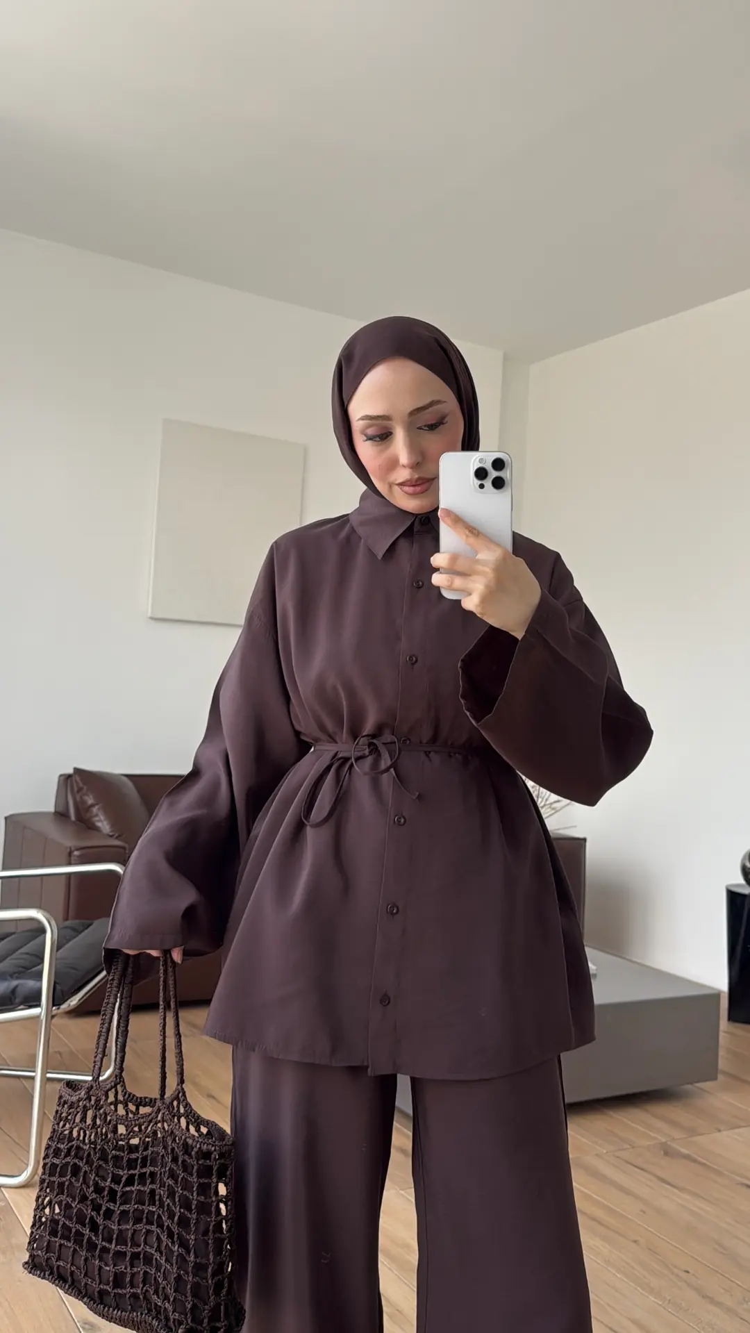 Tencel Bağlamalı Takım Kahve