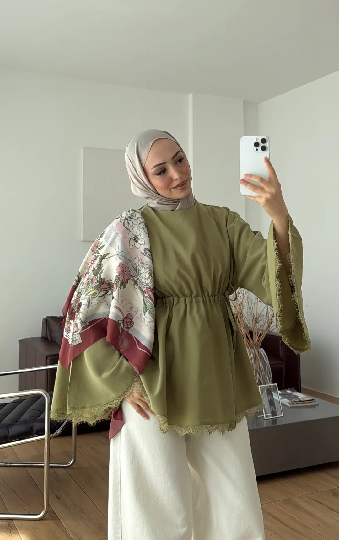 Lace Bel Detay Tunik Açık Yeşil