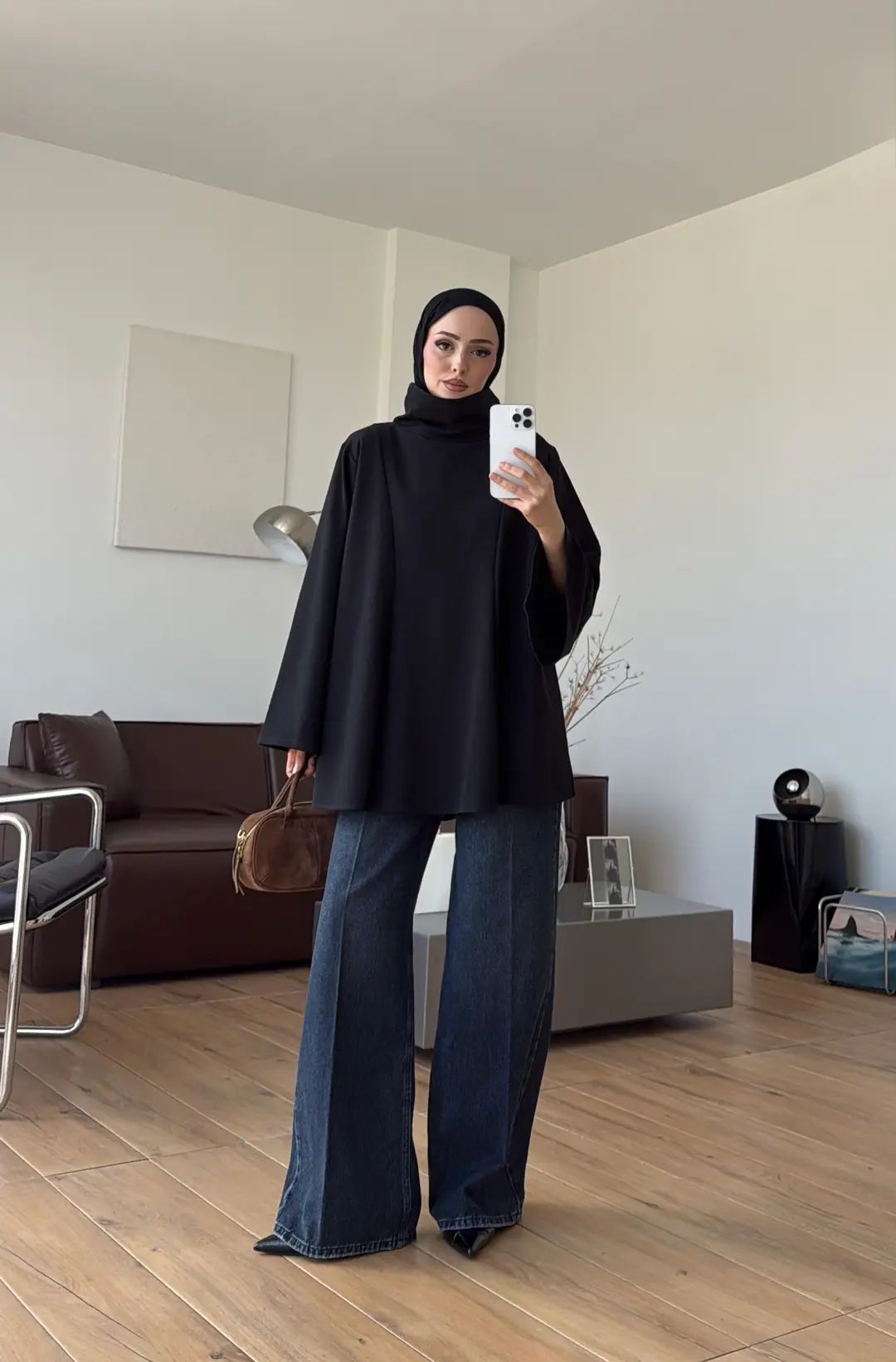 Bel Bağlamalı Dik Yaka Tunik Siyah