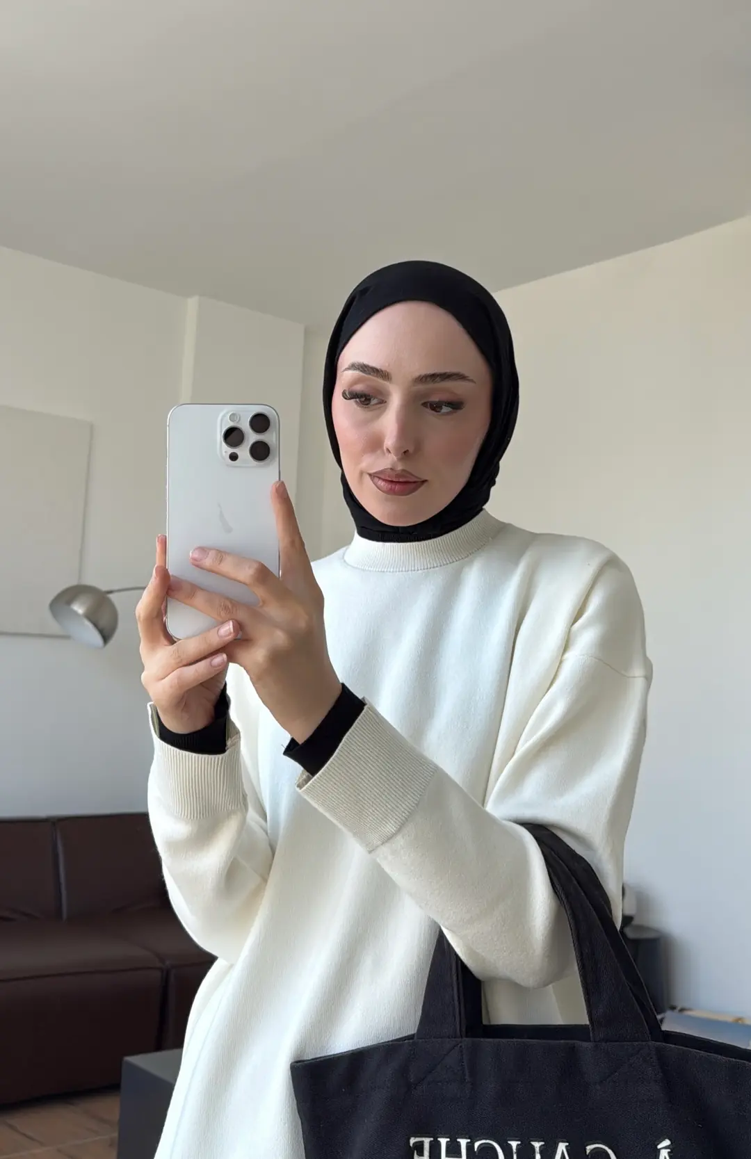 Kontrast Geçişli Triko Kazak Ekru