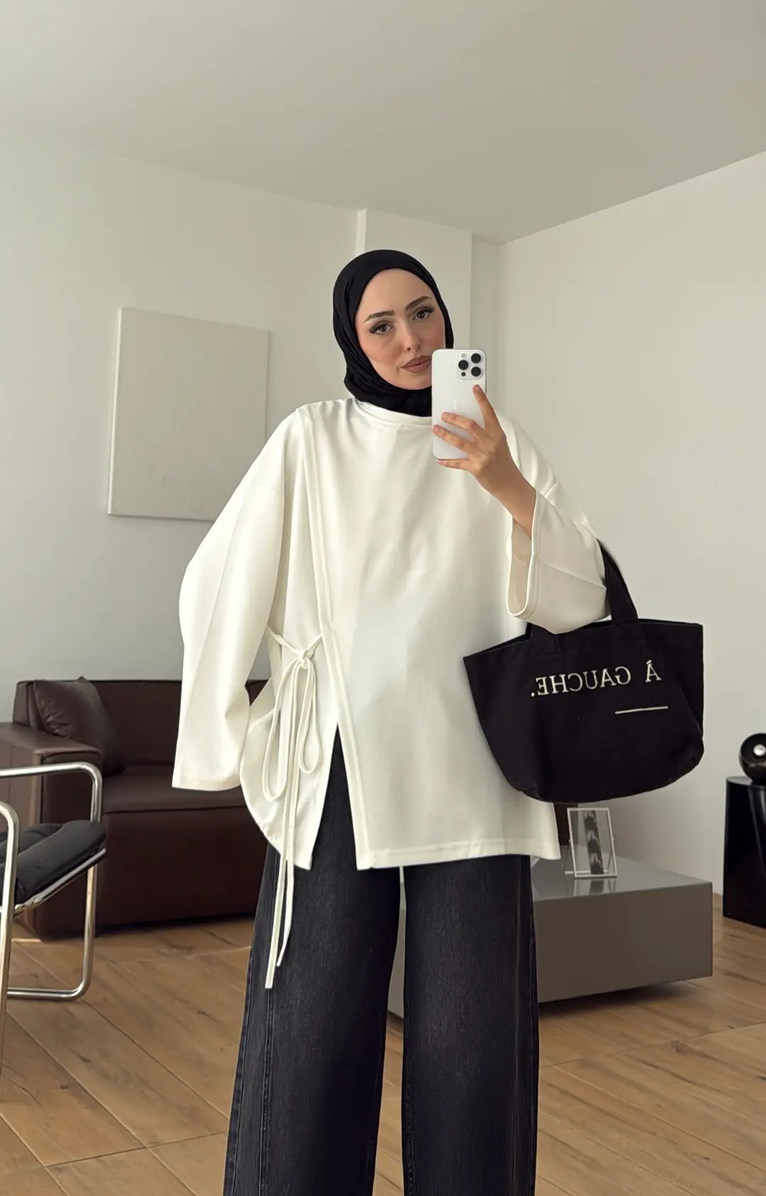 Yan Biye Bağlamalı Tunik Ekru