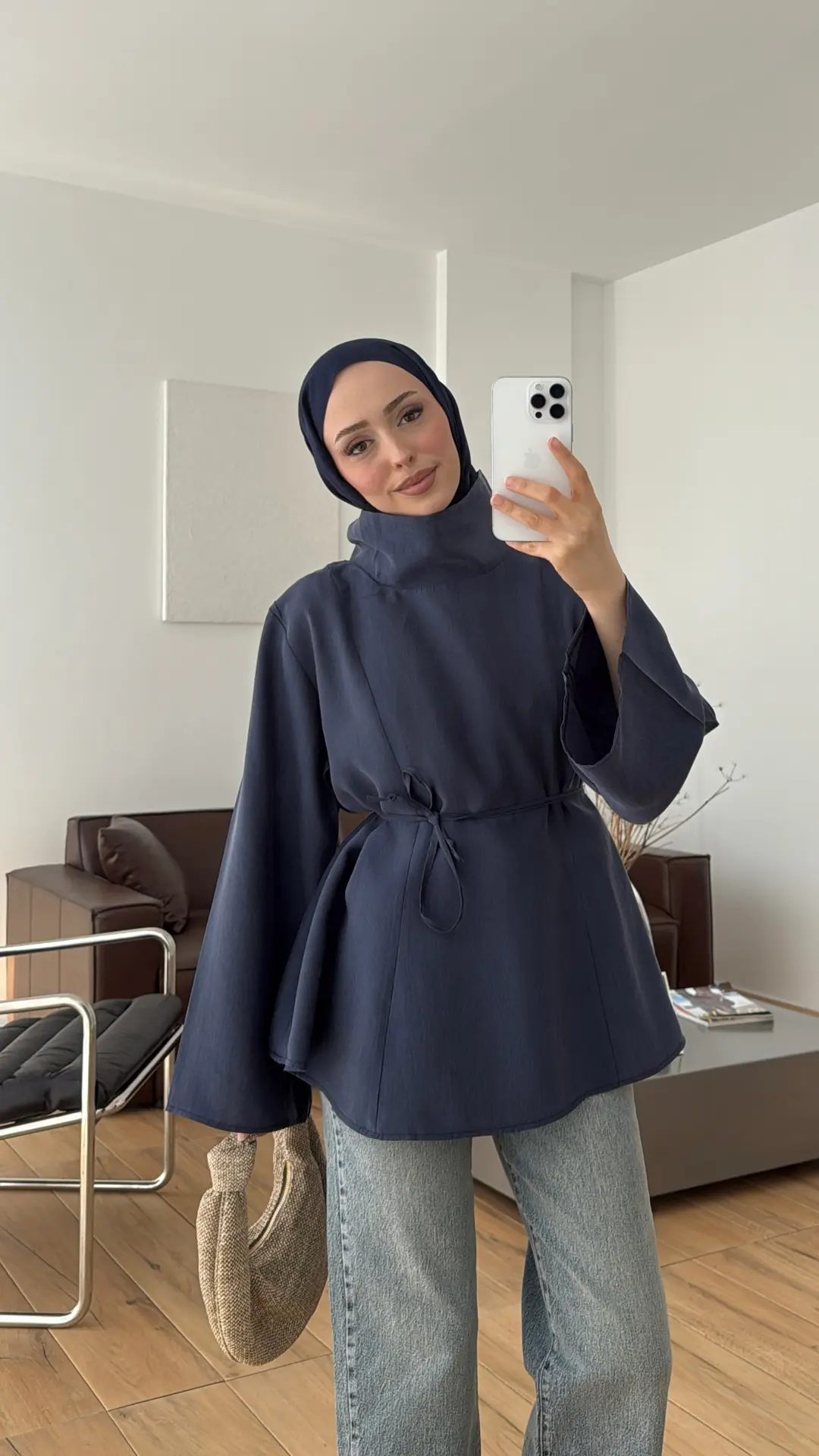 Geniş Yakalı Bluz Lacivert