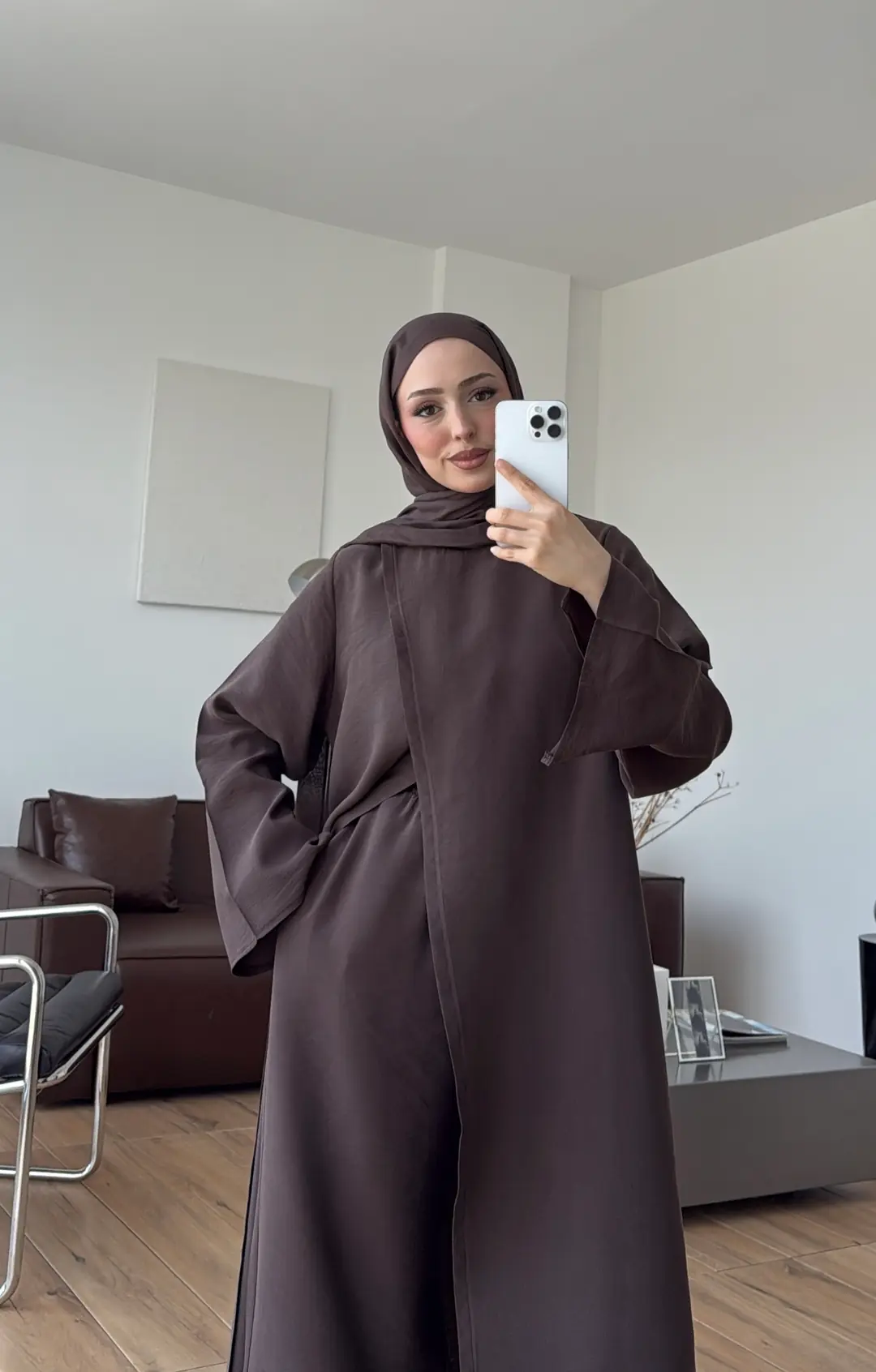 Uzun Çapraz Tunikli Takım Kahve