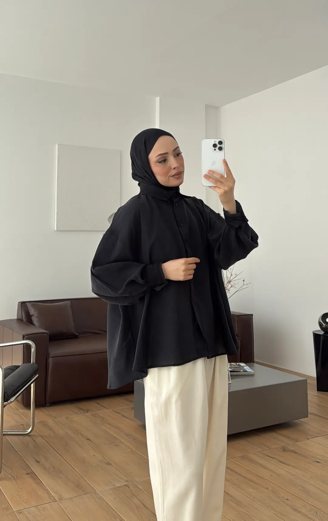 Dantelli Pis Dikişli Tencel Gömlek Siyah