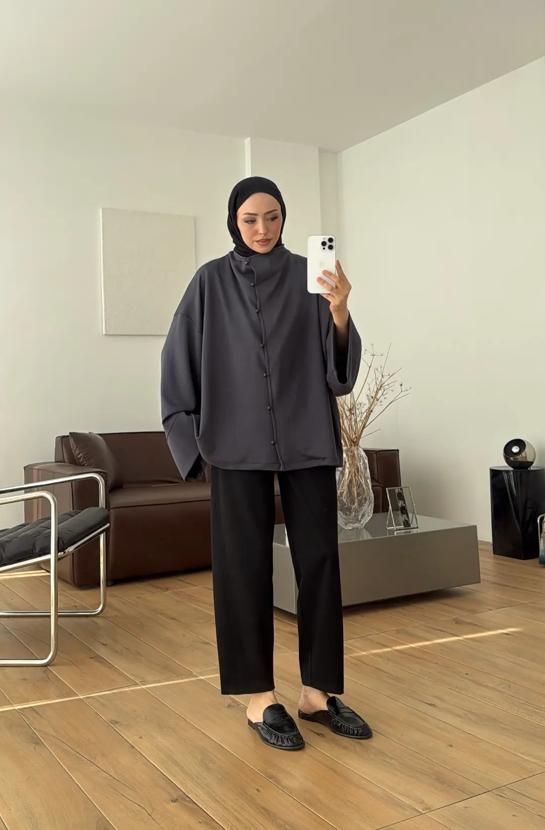 Tok Kumaş Oversize Mevsimlik Ceket Antrasit
