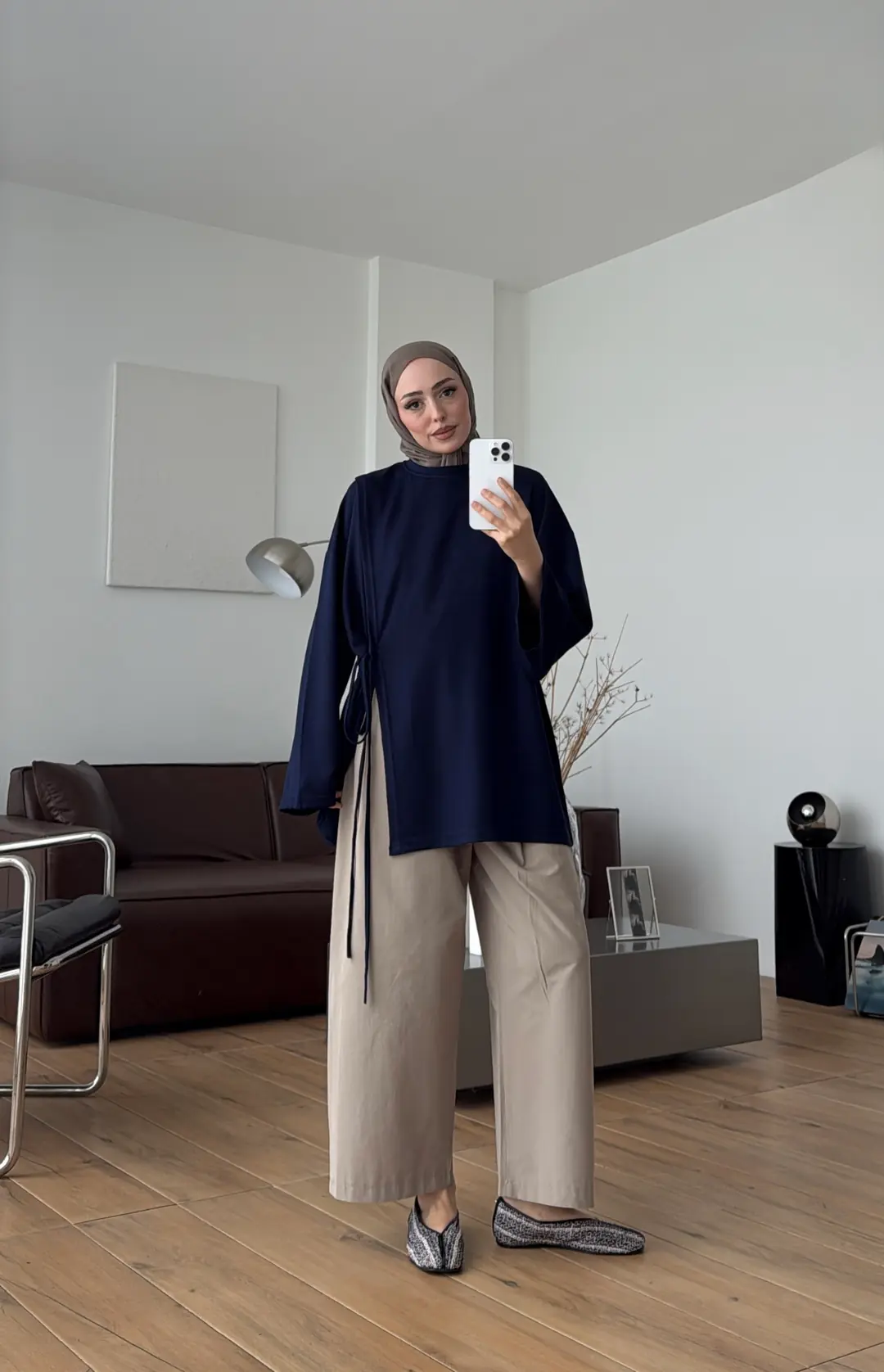 Yan Biye Bağlamalı Tunik Lacivert