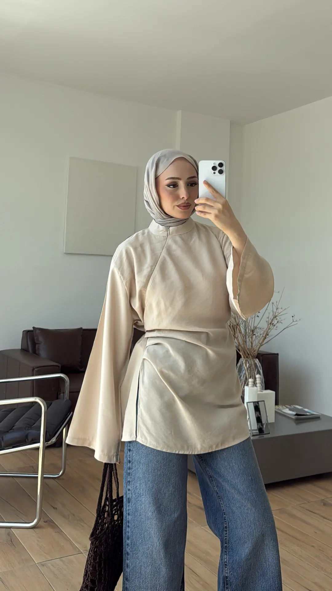 Modal Tasarım Bluz Krem