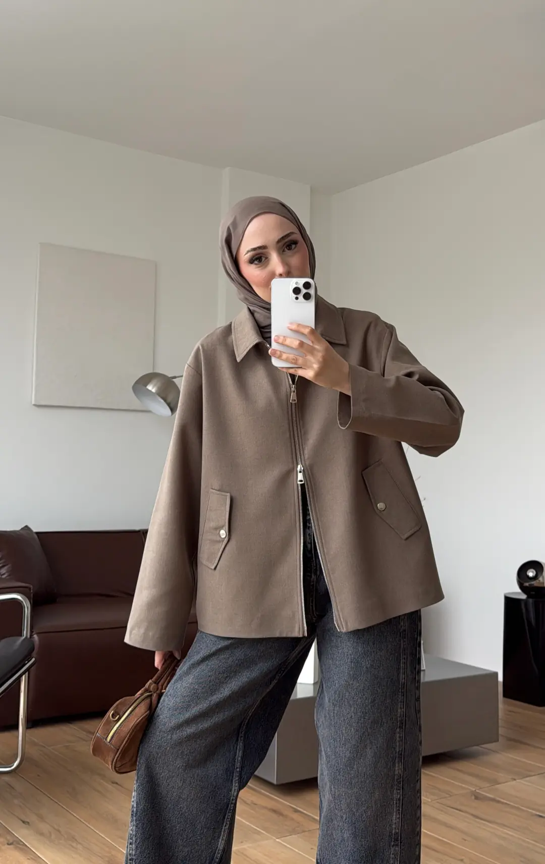 Çift Fermuarlı Ceket Vizon