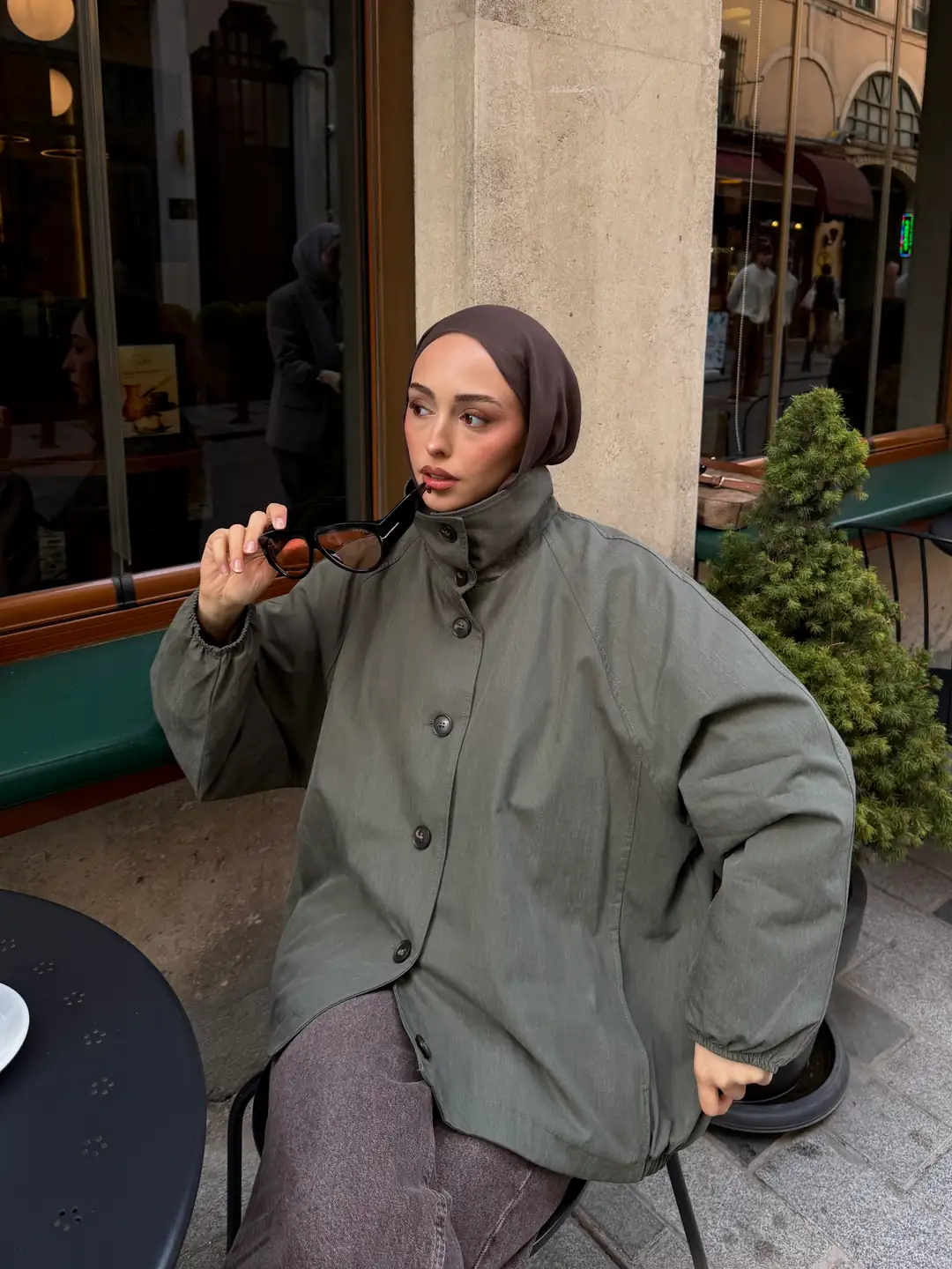 Dik Yaka Bomber Trençkot Haki