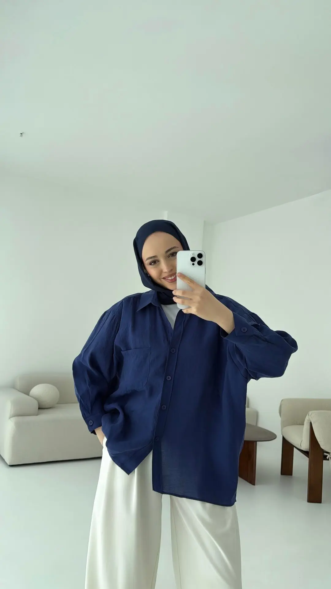 Düşük Omuz Oversize Gömlek Lacivert