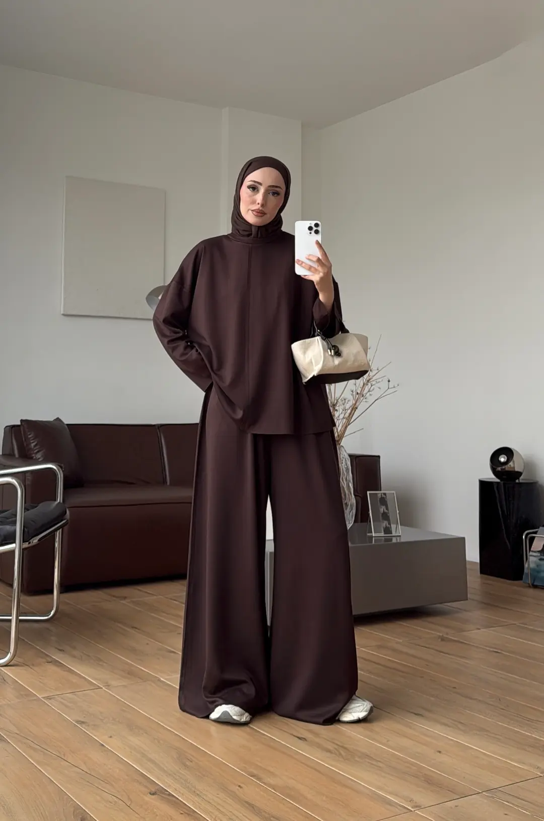 Oysho Dökümlü Bluzlu Takım Kahve