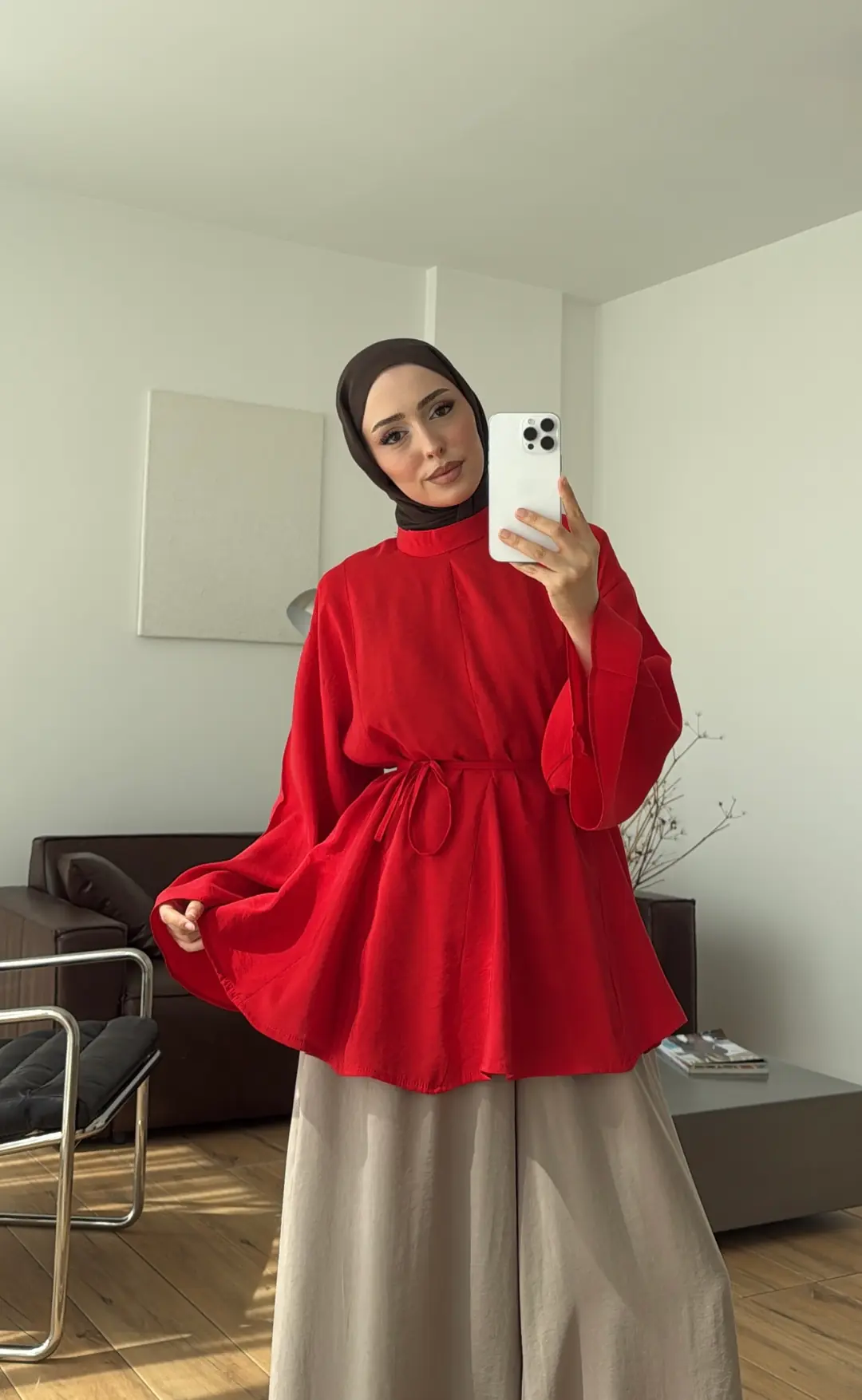 Volanlı Modal Gömlek Kırmızı