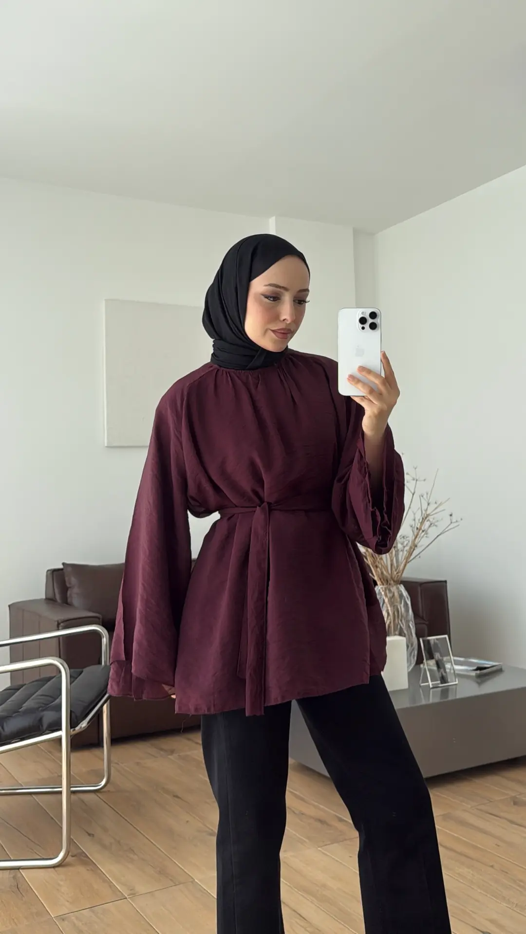 Dökümlü Şifon Bluz Bordo